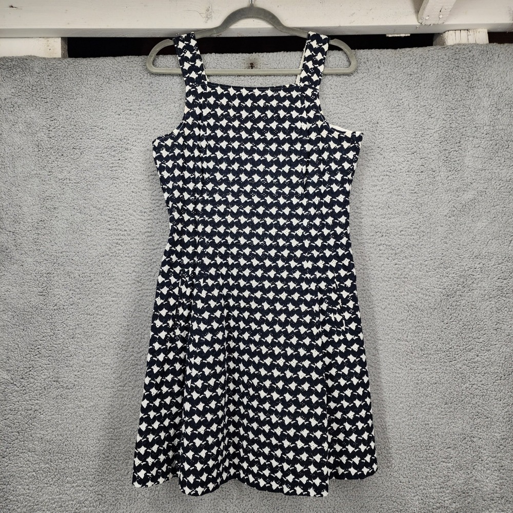 Theory Elexis Navy Blue White Geometric Eyelet Cotton Mini Dress Size 8